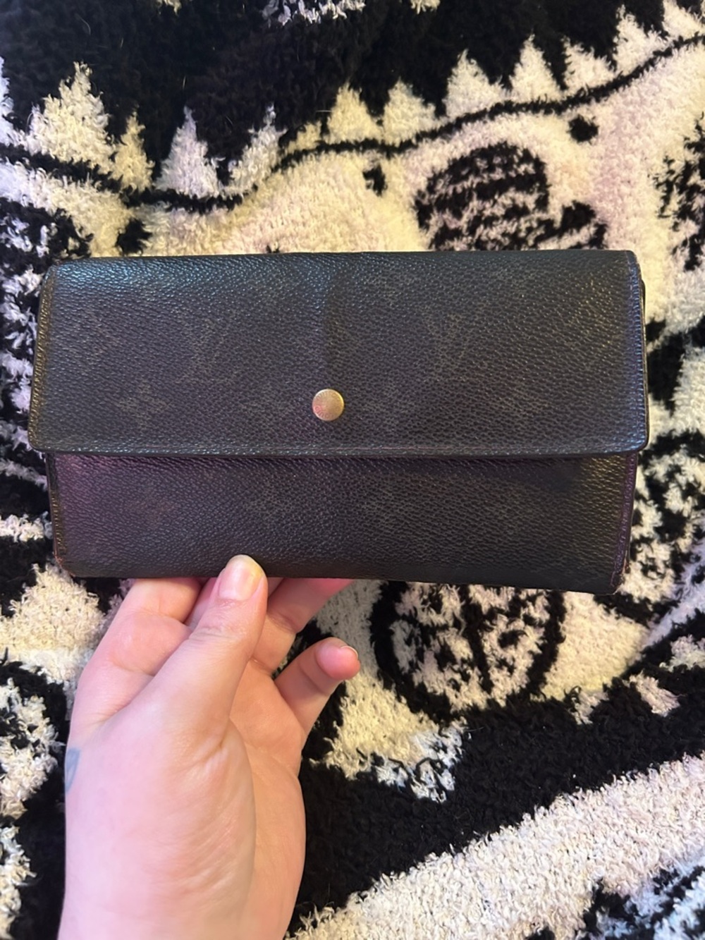 LOUIS VUITTON Black Monogram Canvas  Leather Snap Wallet
